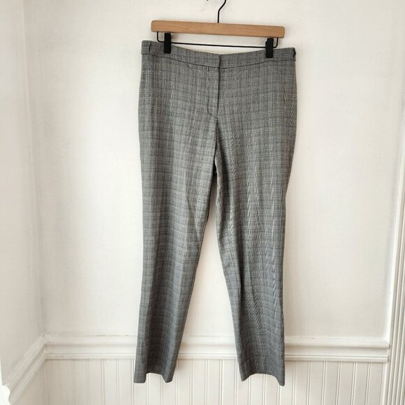 Calvin Klein Glen Plaid Grey Trousers Pants Adjustable Waist Straight Leg Size 8 - Picture 1 of 9